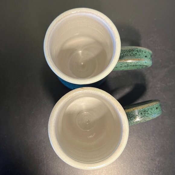 Pair of Handcrafted Green Glaze CS Pottery Mugs w/ Large Black Speckles - Picture 9 of 13